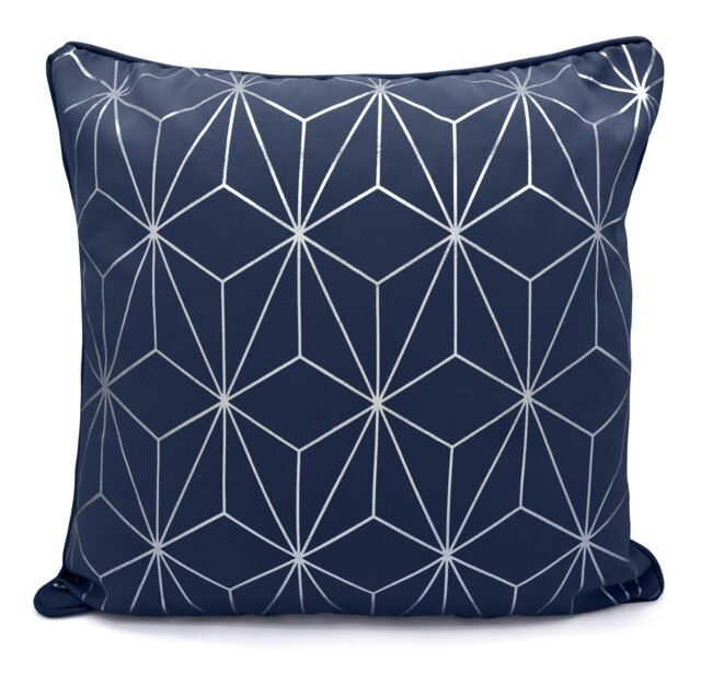 Modern Geomtric Foil Print Cushion - 43cm x 43cm Blue Navy