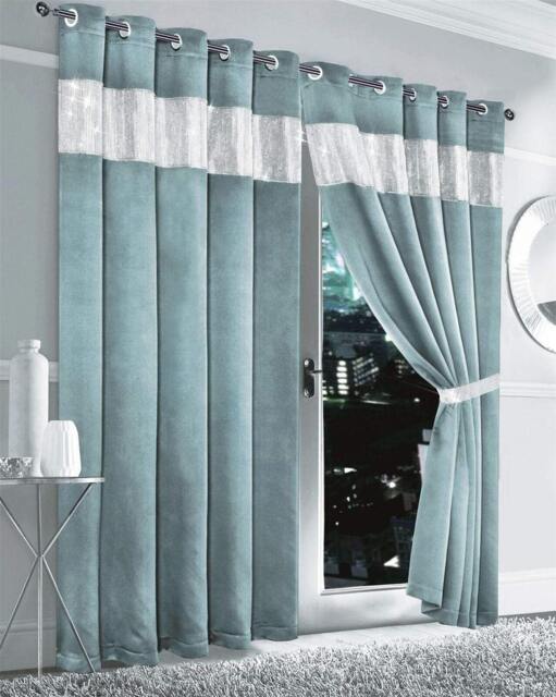 Diamante Blackout Eyelet Curtains in Duckegg, 228cm x 228cm Blue Blue