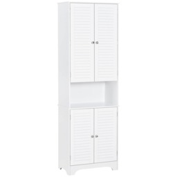HOMCOM Tall Freestanding Bathroom Cabinet Retro Shutters w 3 Compartments Shelves Elevated Base Narrow Organiser White 60L x 30W x 182.5H cm White White