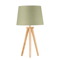 Voyage - Light Oak Table Lamp or Bedside Light with Sage Green Shade Brown Green Large 1