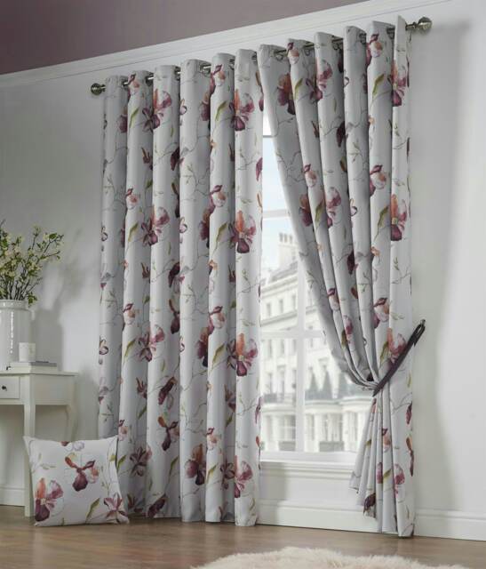 Ascot Floral Red Eyelet Blockout Curtains - 168cm x 229cm Red