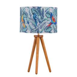 Voyage - Dark Oak Table Lamp or Bedside Light with Parrot Velvet Shade Brown Multi Large 1