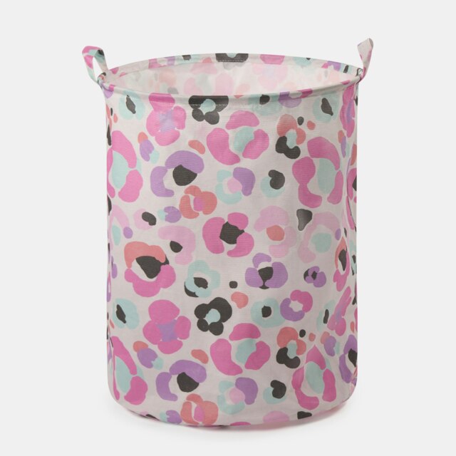 OHS Leopard Print Clothes Shoes Toy Laundry Pop Up Organiser Storage Basket Pink