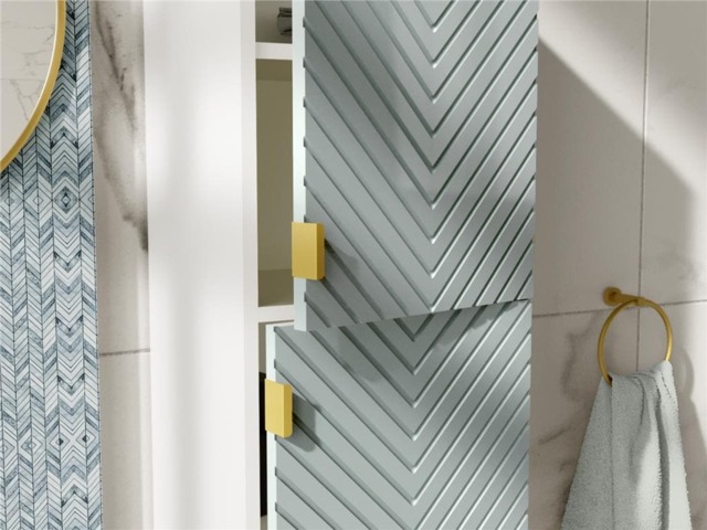Bathroom Wall Cabinet Tall Floating Storage Unit Ribbed Fluted Door Green Narrow Slim Tallboy Cara