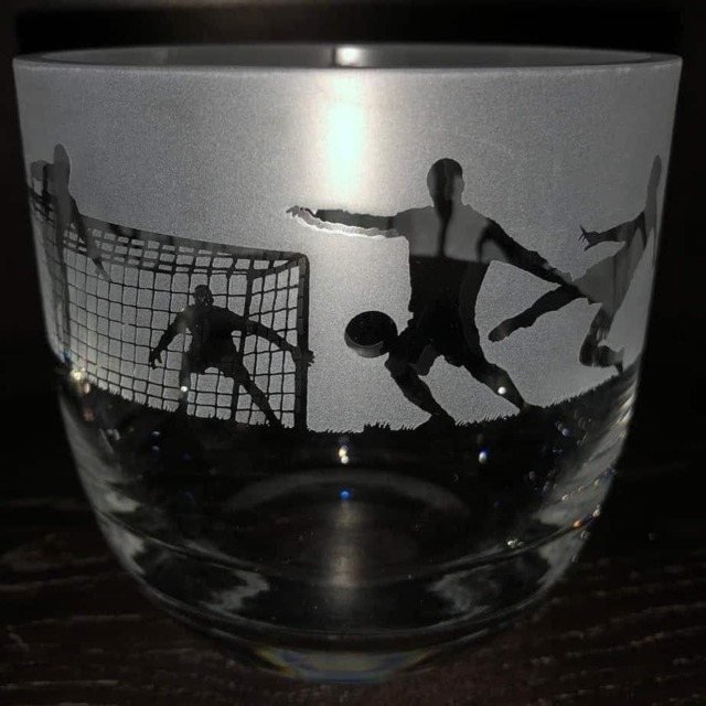 Animo Glass Candle Holder Engraved Pot Football