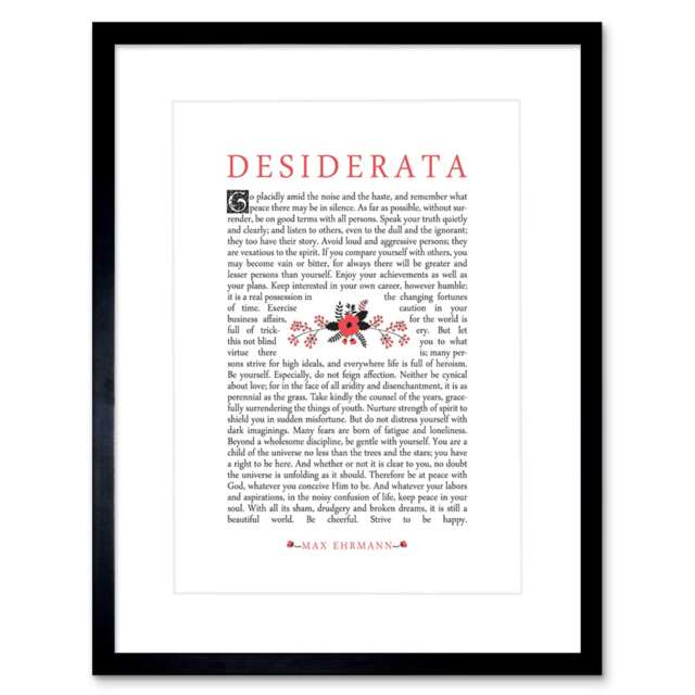 "Quote Desiderata Floral Ehrmann Home Decor 12x16"" Framed Wall Art Print"