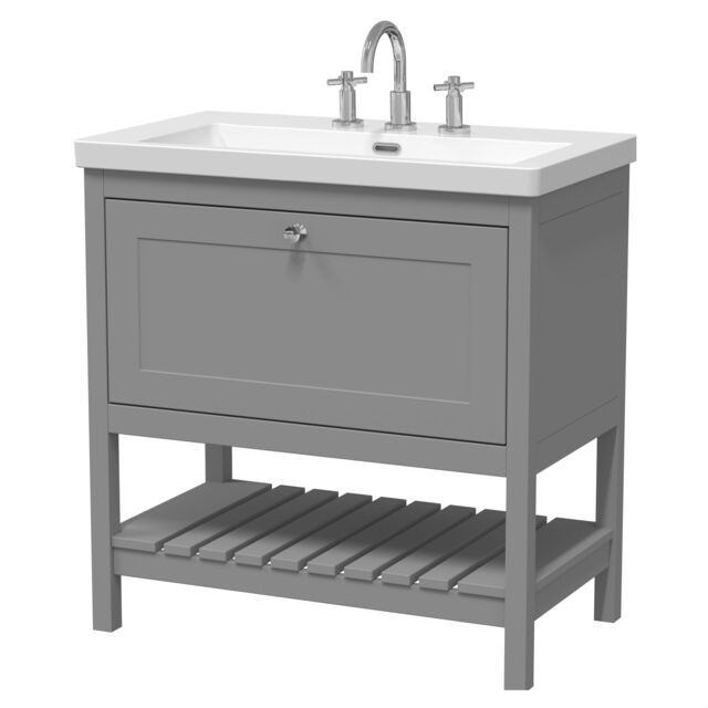 Balterley Coppenhall Contemporary 1 Drawer Floor Standing Vanity Unit with Fireclay Basin, Cool Grey, 800mm