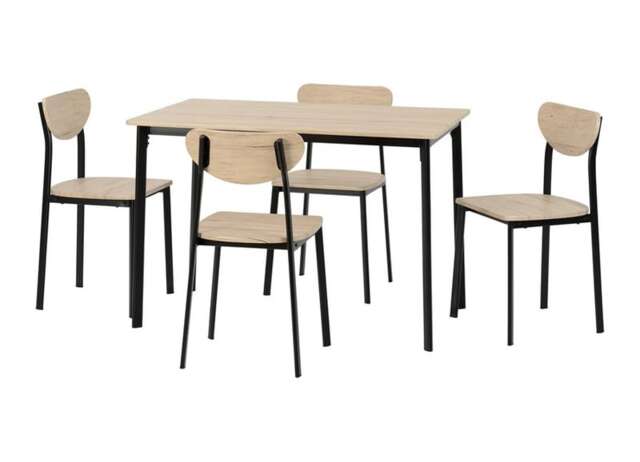 Riley Large Dining Set - Black - Light Oak Effect Veneer Brown 5