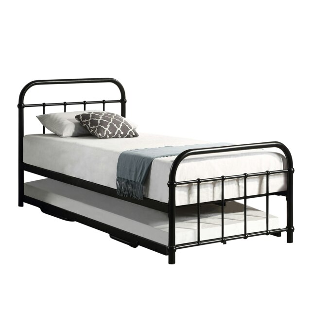 Tewin Vintage Hospital Style Single Black Metal Bed Frame w Guest Trundle Black Black Single