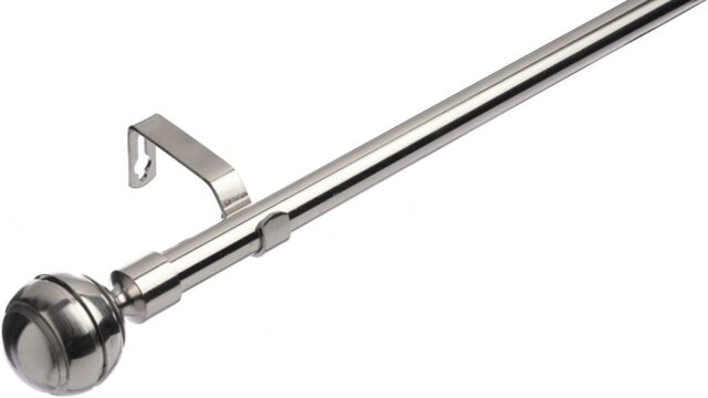 19 mm Extendable Metal Curtain Poles, Brushed Steel (Ribbed Ball Finials, 120 - 210 cm)