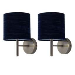 Set of 2 Brea - Antique Brass Wall Lights with Navy Blue Velvet Shades Yellow Blue 2