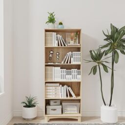 Wide Shelf Tier Wooden Bookcase Shelving Modern Open Display Storage Cabinet Multi Oak 5 Tier 1