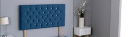 "Blue Plush Velvet Chesterfield Headboard Blue 2FT6 Small Single 26""inch Headboard"