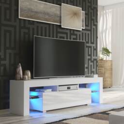 TV Unit Cabinet Stand 160cm White High Gloss Storage Entertainment Centre Blue LED Lights Modern Living Room Furniture