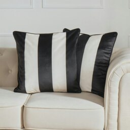 OHS 2 x Stripe Print Matte Velvet Cushion Covers, 45x45cm - Black/White