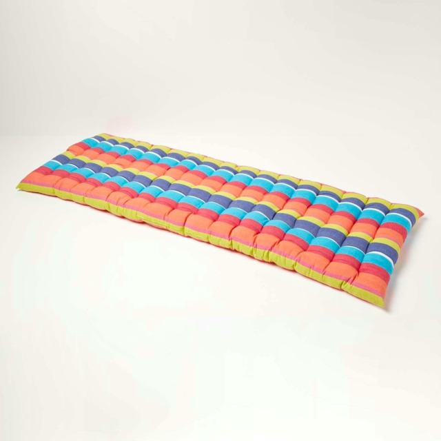 Homescapes Garden Bench Cushion Luxury 3 Seater Cotton Stripe Indoor Outdoor Seat Pad Multi 143 x 48 cm 1
