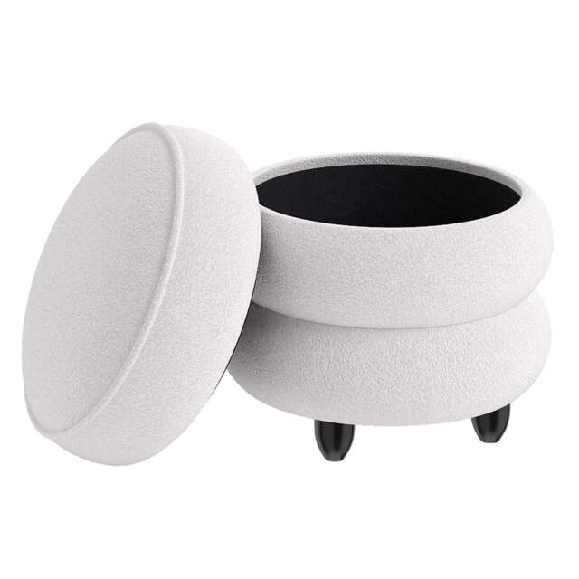 COSTWAY 20 L Modern Round Storage Ottoman 40 x 44 CM Chenille Footstool-White