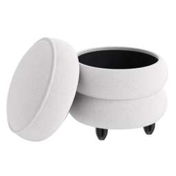 COSTWAY 20 L Modern Round Storage Ottoman 40 x 44 CM Chenille Footstool-White