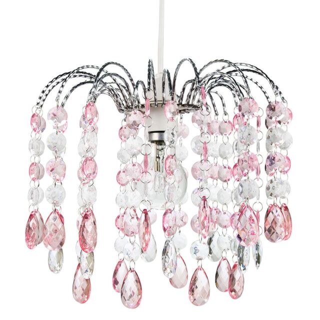 Contemporary Waterfall Pendant Shade with Pink and Clear Acrylic Droplets Pink Pink 1