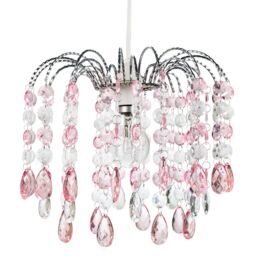 Contemporary Waterfall Pendant Shade with Pink and Clear Acrylic Droplets Pink Pink 1