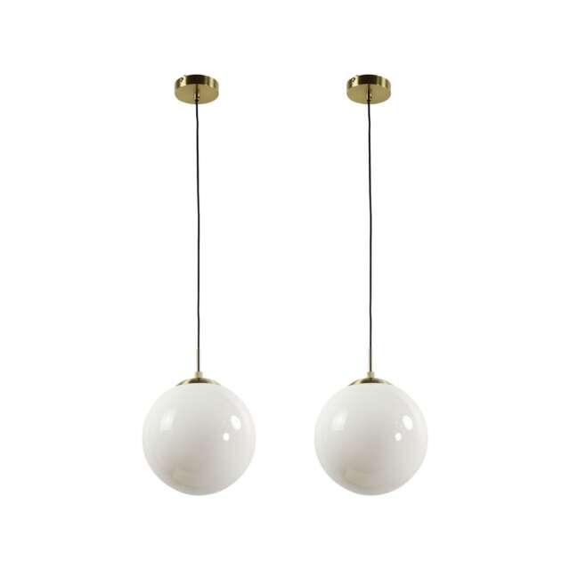 Set of 2 Grosvenor - Satin Brass Pendant Lights with Glass Globes