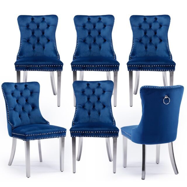 Winchester Set of 6 Velvet Dining Chairs with Metal Legs