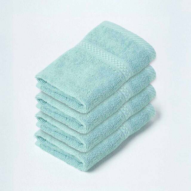 Homescapes Turkish Cotton Face Cloth - Set of 4, Sea Green