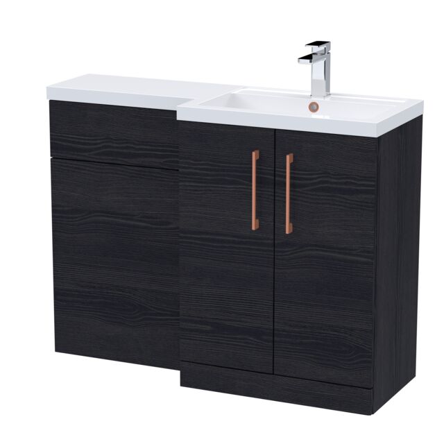 Balterley Right-Hand Bathroom Vanity and WC Unit Combination with Basin, with Handles Black Black Woodgrain