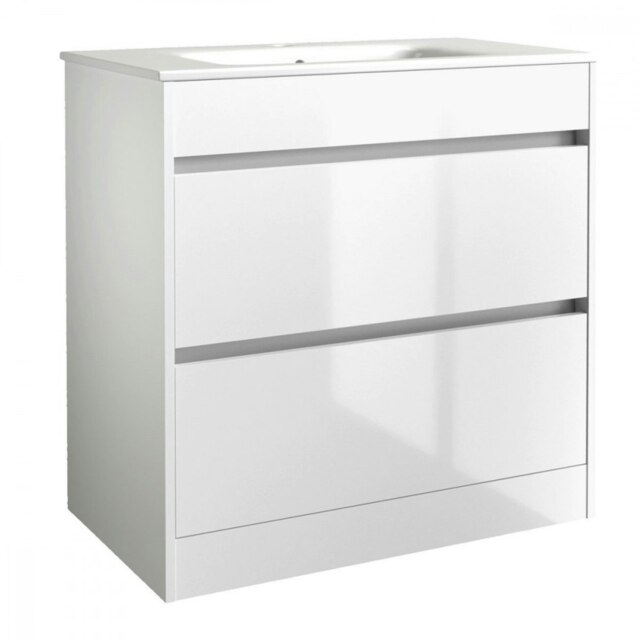 Bathroom 2-Drawer Floor Standing Vanity Unit with Basin 800mm Wide - White - (Urban) - Brassware Not Included White White 1