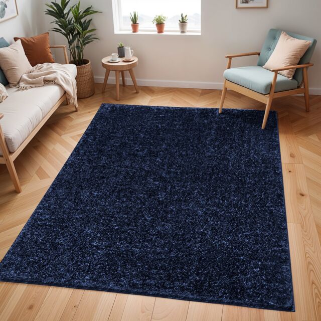 LIVABLISS Cloudy Shaggy-Solid Color Plush Soft Pile Rug 160 x 213 cm Dark Blue