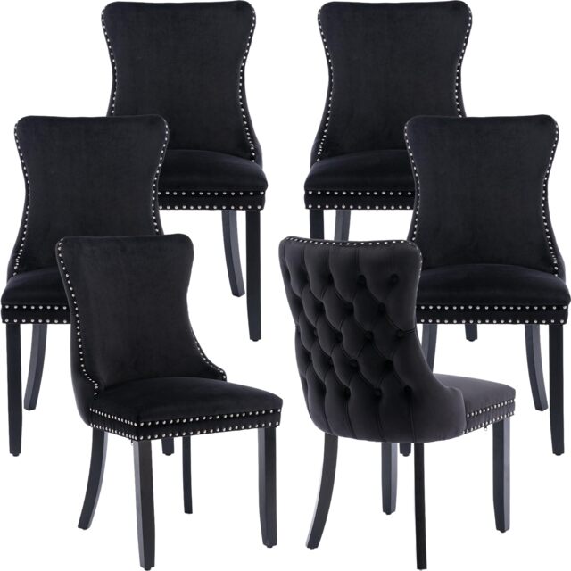 Sierra Lux Set of 6 Modern Velvet Dining Chair with Wooden Legs