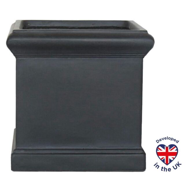 Victorian Box Black Square Light Stone Outdoor Planter W44 H44 L44 cm, 85.2 ltrs Cap.