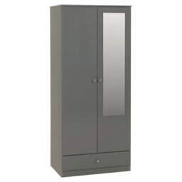 Denver 2 Door 1 Drawer Mirrored Wardrobe - L48 x W175.5 x H75 cm - Grey Gloss