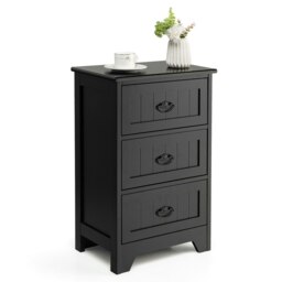 COSTWAY Wood 3-Drawer Nightstand Accent End Table Black Black