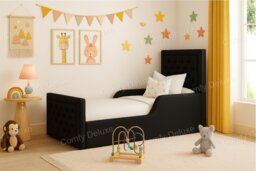 Black 3ft Single Kids Bed Frame Studded Plush Velvet