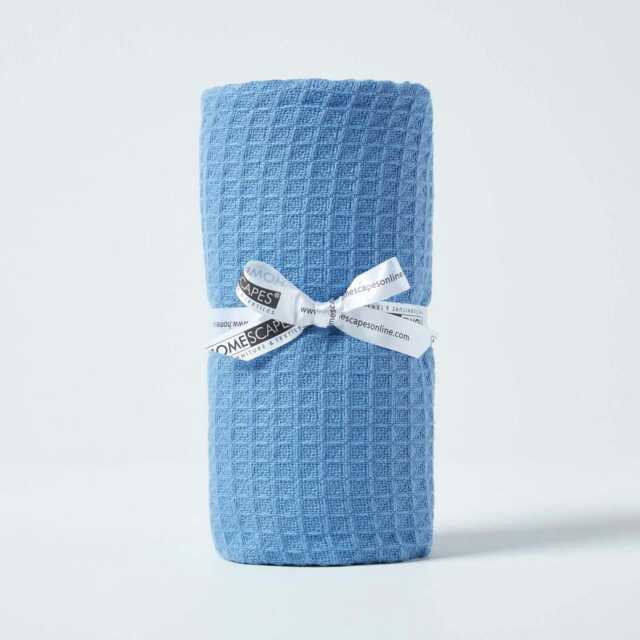 Homescapes Organic Cotton Waffle Baby Blanket Blue - 90 x 112 cm