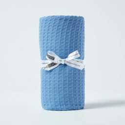 Homescapes Organic Cotton Waffle Baby Blanket Blue - 90 x 112 cm