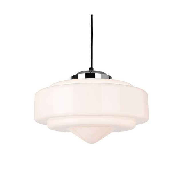 Art Deco Pendant Light Chrome with Opal White Glass