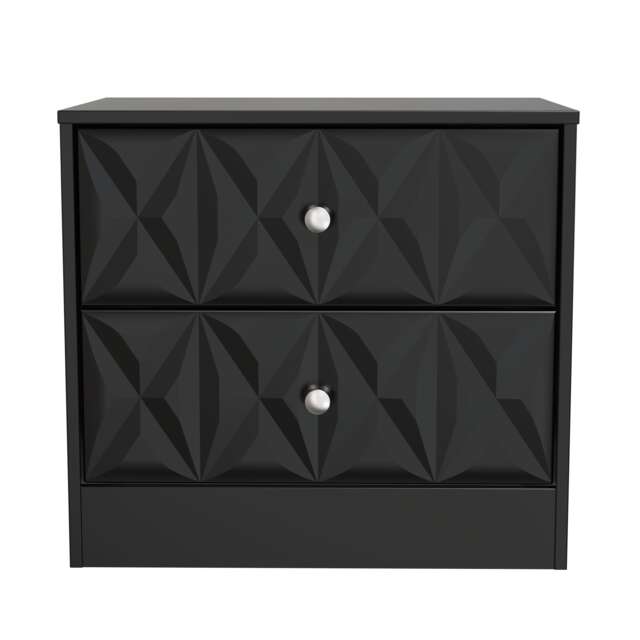 Memphis 2 Drawer Wide Bedside Table in Deep Black & Black Matt (Ready Assembled) Black Deep Black & Black Matt