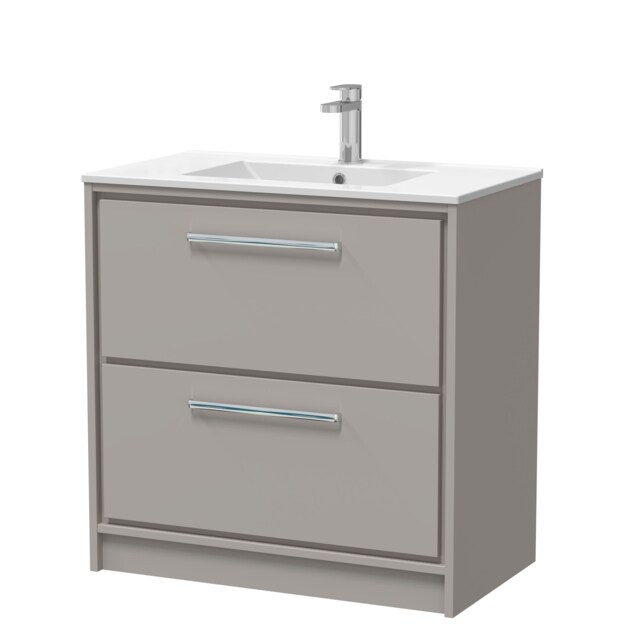 Balterley Modern Bathroom Floor Standing 2 Soft Close Drawer Vanity Unit & Basin Grey Pebble Grey 1