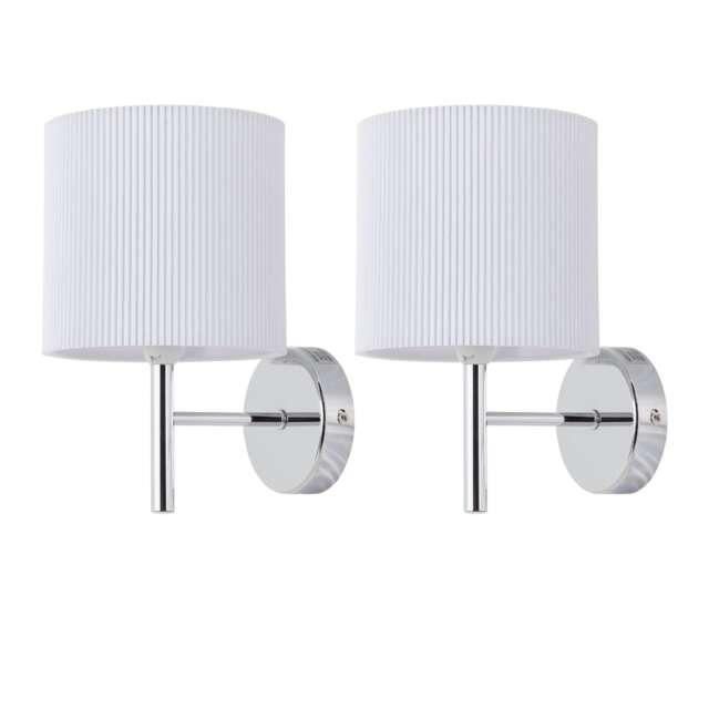 Set of 2 Brea - Chrome Wall Lights with White Pleated Shade Chrome White 2