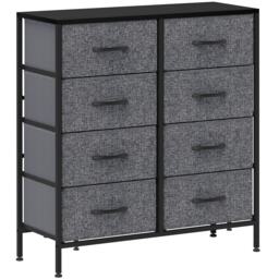 HOMCOM Fabric Chest of Drawers, Industrial Bedroom Dresser with 8 Fabric Drawers, Steel Frame and Wooden Top for Nursery, Living Room, Hallway, Black