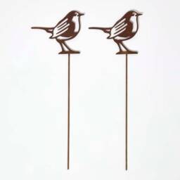 Homescapes Steel Robin Garden Stake Decorations, Set of 2