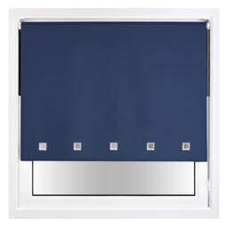 FURNISHED Blackout Roller Blinds with Chrome Square Eyelets and Metal Fittings Blue Navy (W) 180cm x (L) 165cm