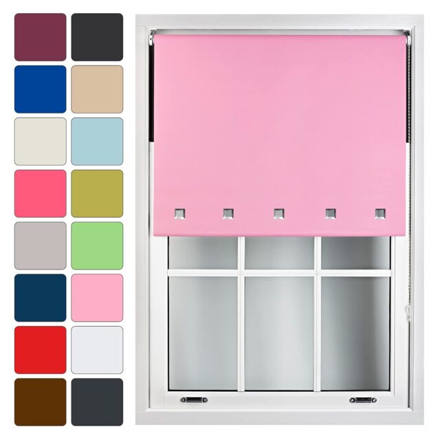 FURNISHED Blackout Roller Blinds with Square Eyelets Cut to Size Easy Fit Window Shade Pink Pink (W) 150cm x (L) 210cm
