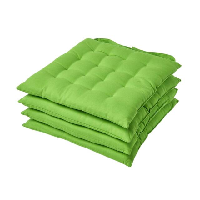 Homescapes 4 x Seat Pads Luxury Cotton Indoor Outdoor Garden Dining Cushion Lime Green 40 x 40 cm 4