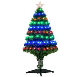 HOMCOM 3 Feet Prelit Artificial Christmas Tree with MultiColoured Fiber Optic LED Light, Holiday Home Xmas Decoration, Green