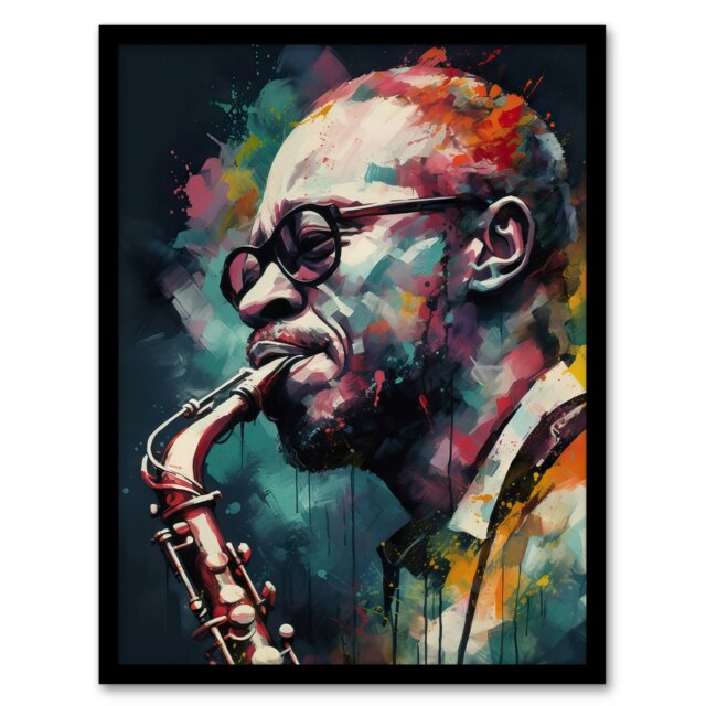 Saxophone Player Playing Music Acrylic Pink Black Framed Wall Art Print A4