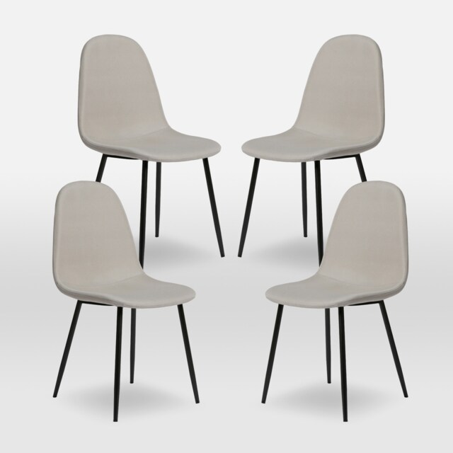 ASTERIA Dining Chairs Set of 4 Upholstered Linen Fabric Beige Black Leg