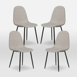 ASTERIA Dining Chairs Set of 4 Upholstered Linen Fabric Beige Black Leg
